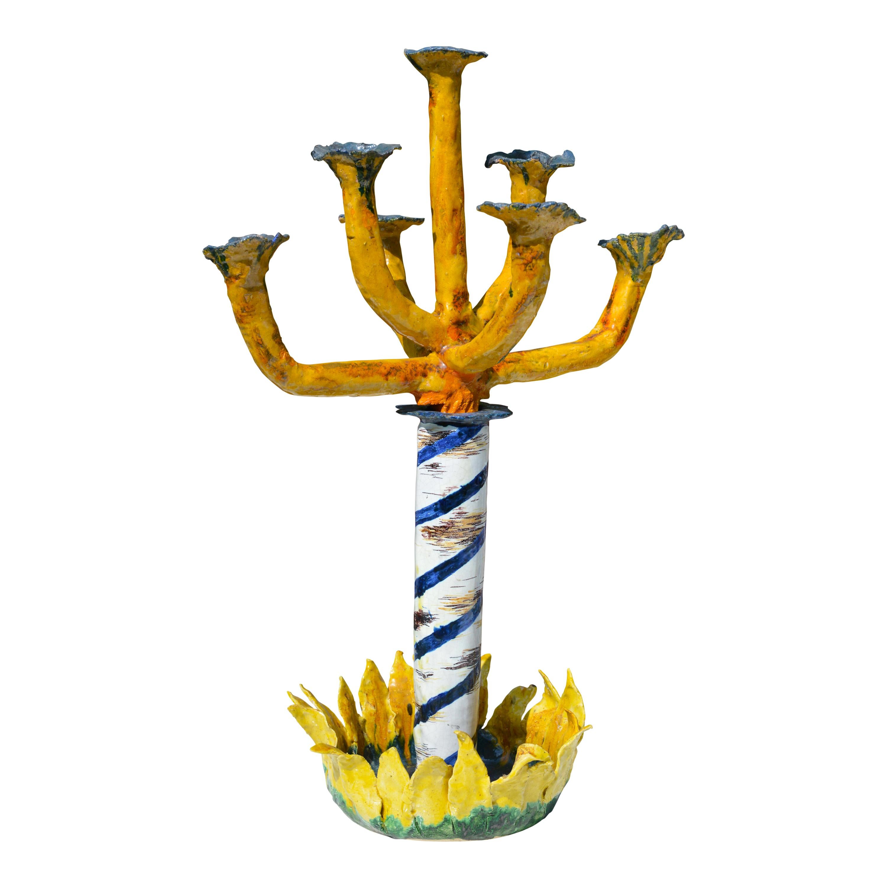 Belgian Ceramic Candelabra Candlestick with 7 Arms, circa 1970 For Sale