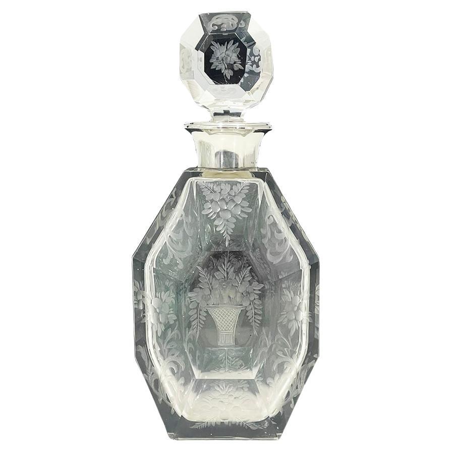 Belgian clear crystal cut carafe with silver by Altenloh, 1880-1890 For Sale