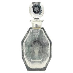 Antique Belgian clear crystal cut carafe with silver by Altenloh, 1880-1890