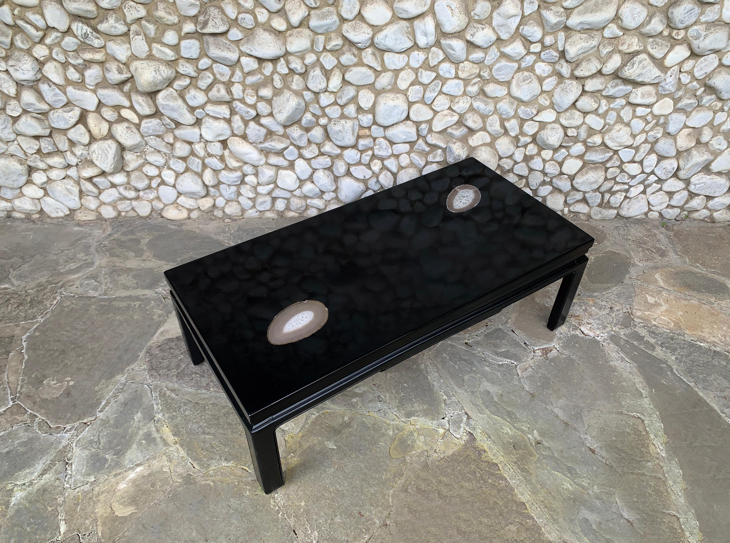 Belgian Coffee Table in Black Resin and Agate Stones, 1970s For Sale 6