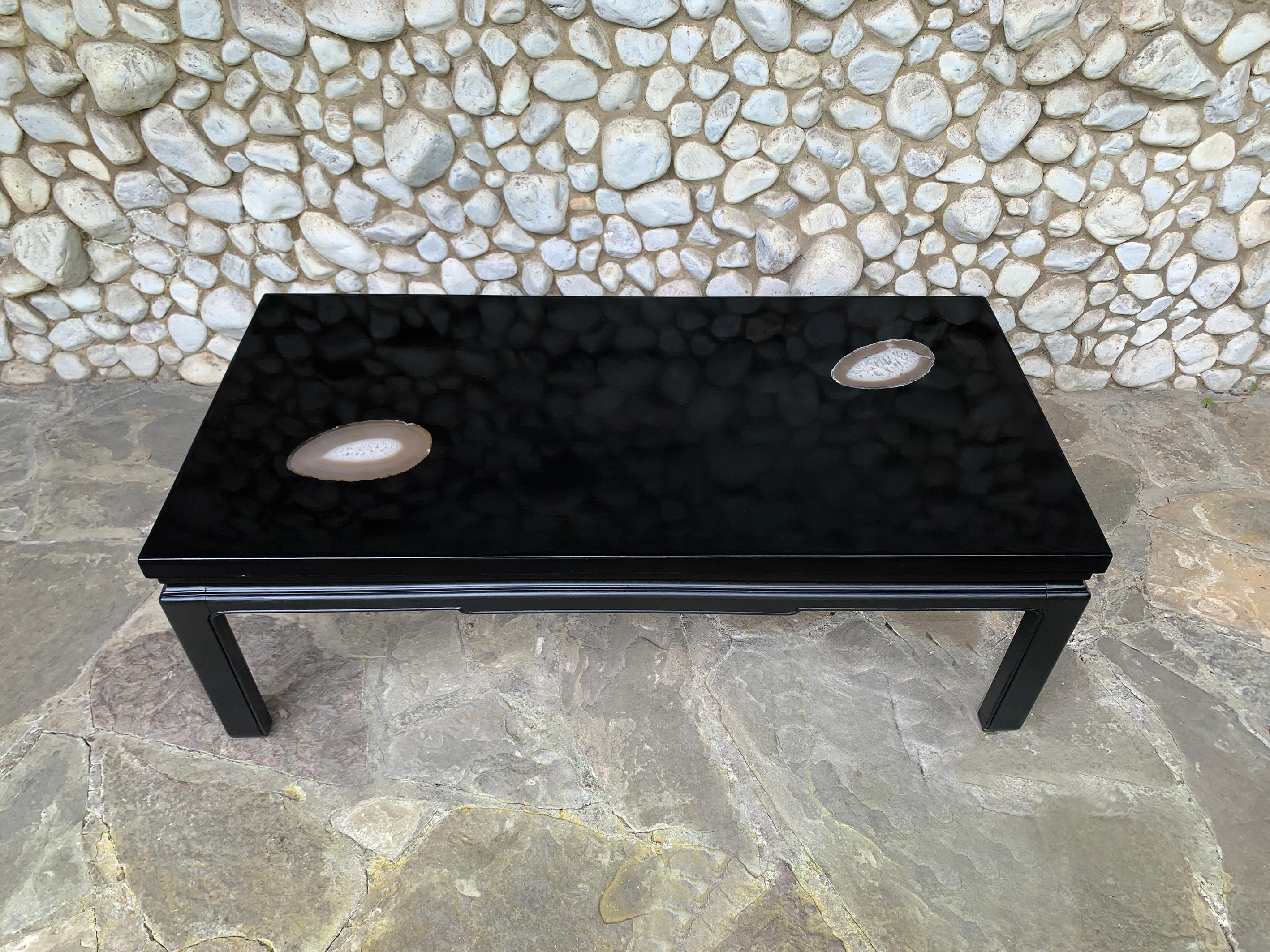 Mid-Century Modern Belgian Coffee Table in Black Resin and Agate Stones, 1970s For Sale