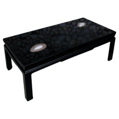 Belgian Coffee Table in Black Resin and Agate Stones, 1970s