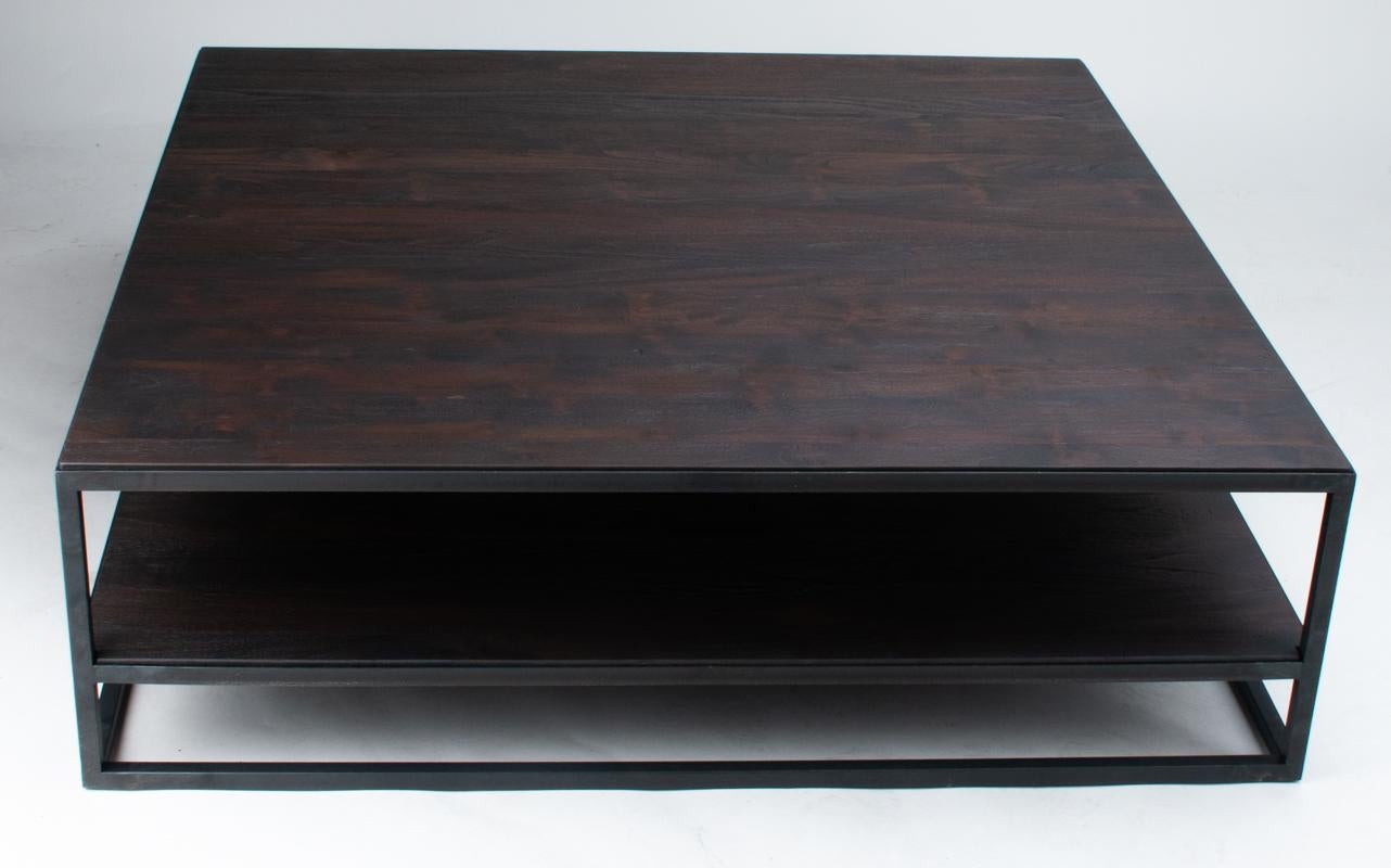 Mesa de Centro Belga con Teca en Carbón y Acero en Dos Niveles En Stock Moderno en venta