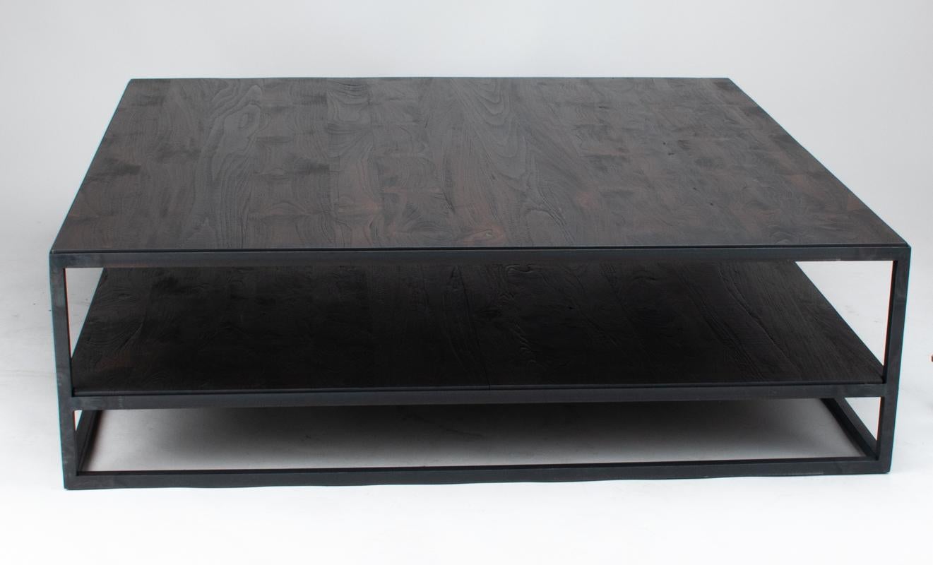 Mesa de Centro Belga con Teca en Carbón y Acero en Dos Niveles En Stock en venta 1