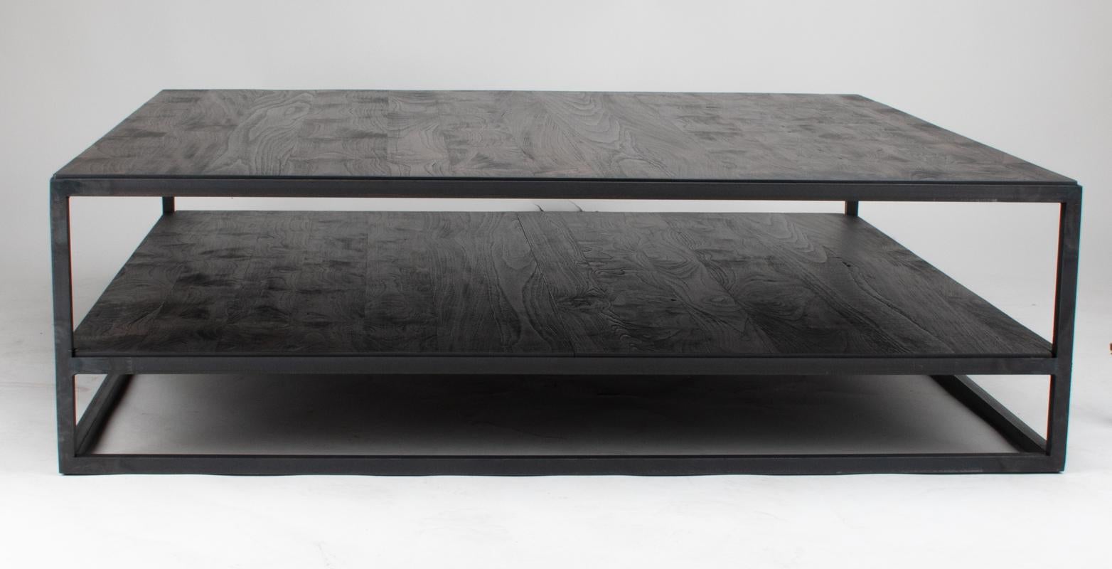 Mesa de Centro Belga con Teca en Carbón y Acero en Dos Niveles En Stock en venta 2