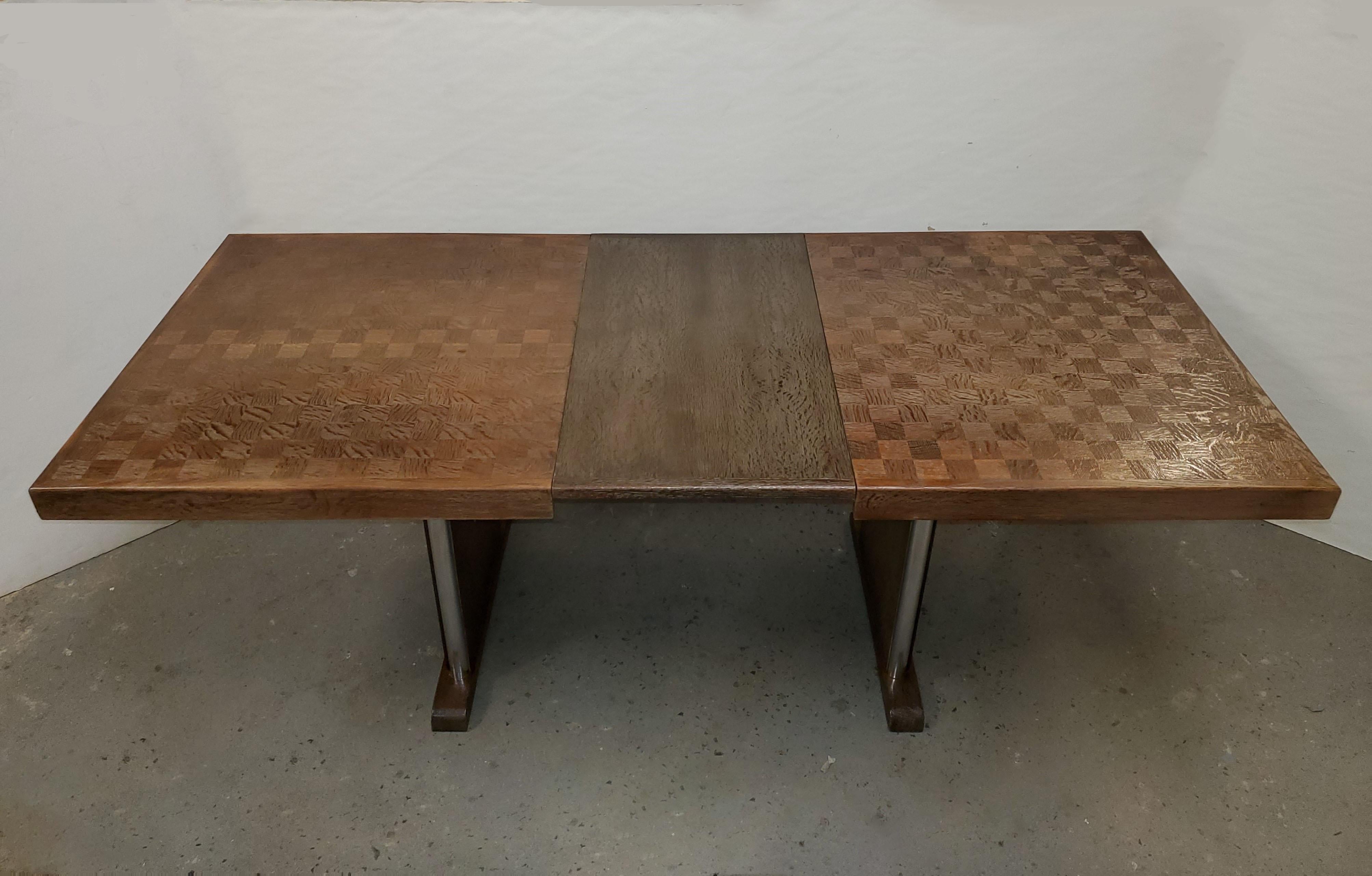 Belgian Constructivist Inlaid Dining Table with Two Leaves For Sale 4