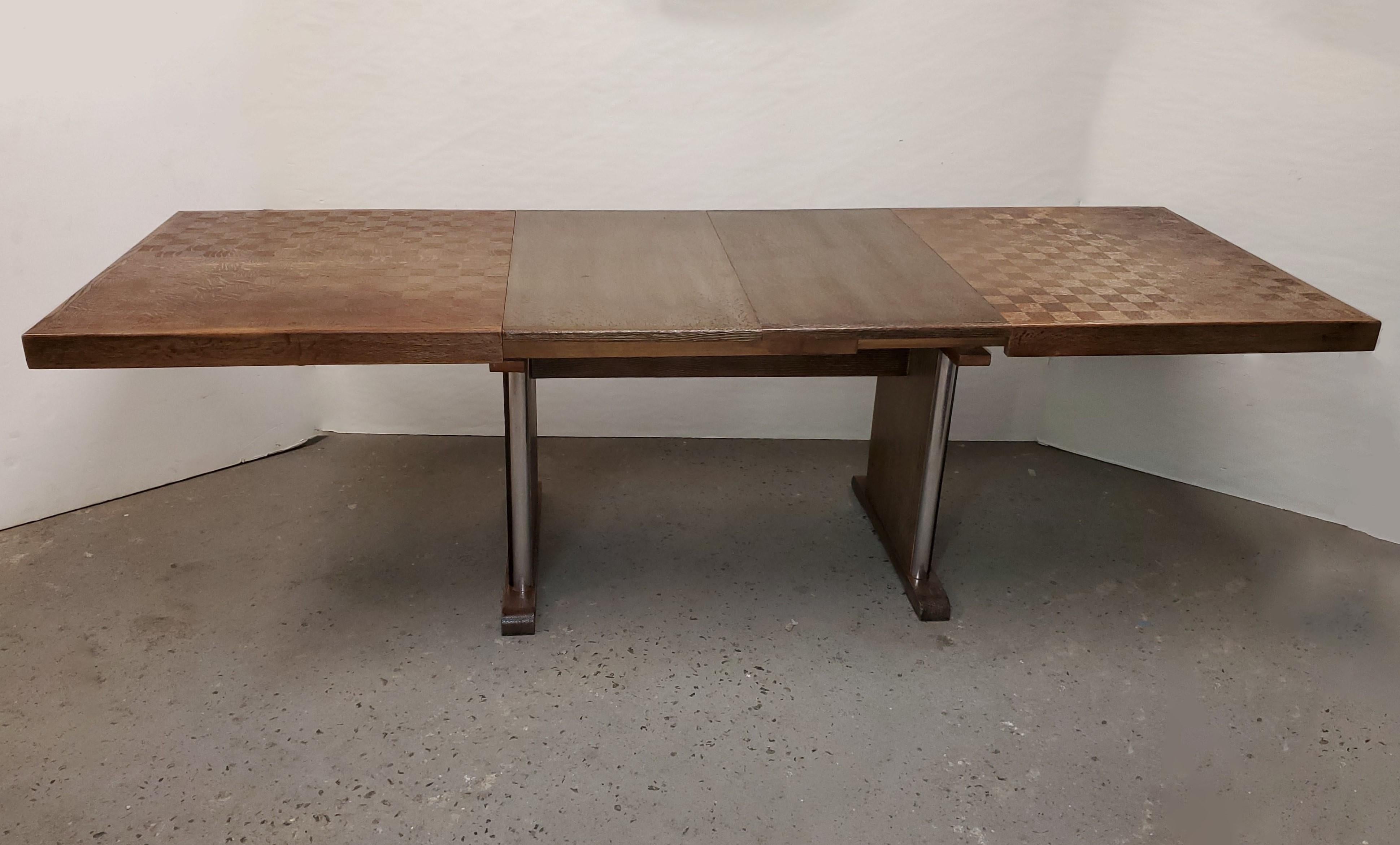 Belgian Constructivist Inlaid Dining Table with Two Leaves For Sale 5