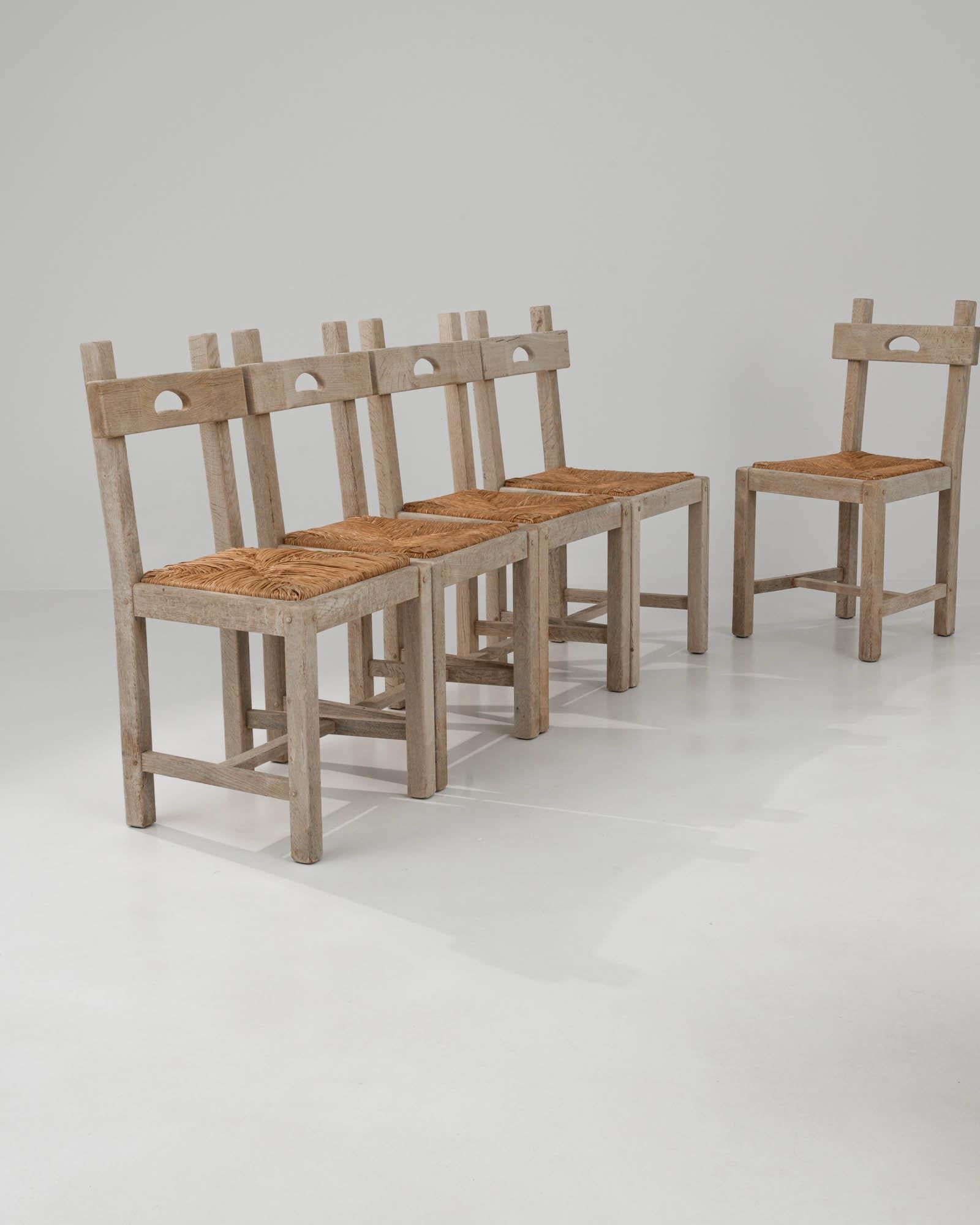 20th Century Belgian Country Bleached Oak Dining Chairs, Set of Six  For Sale