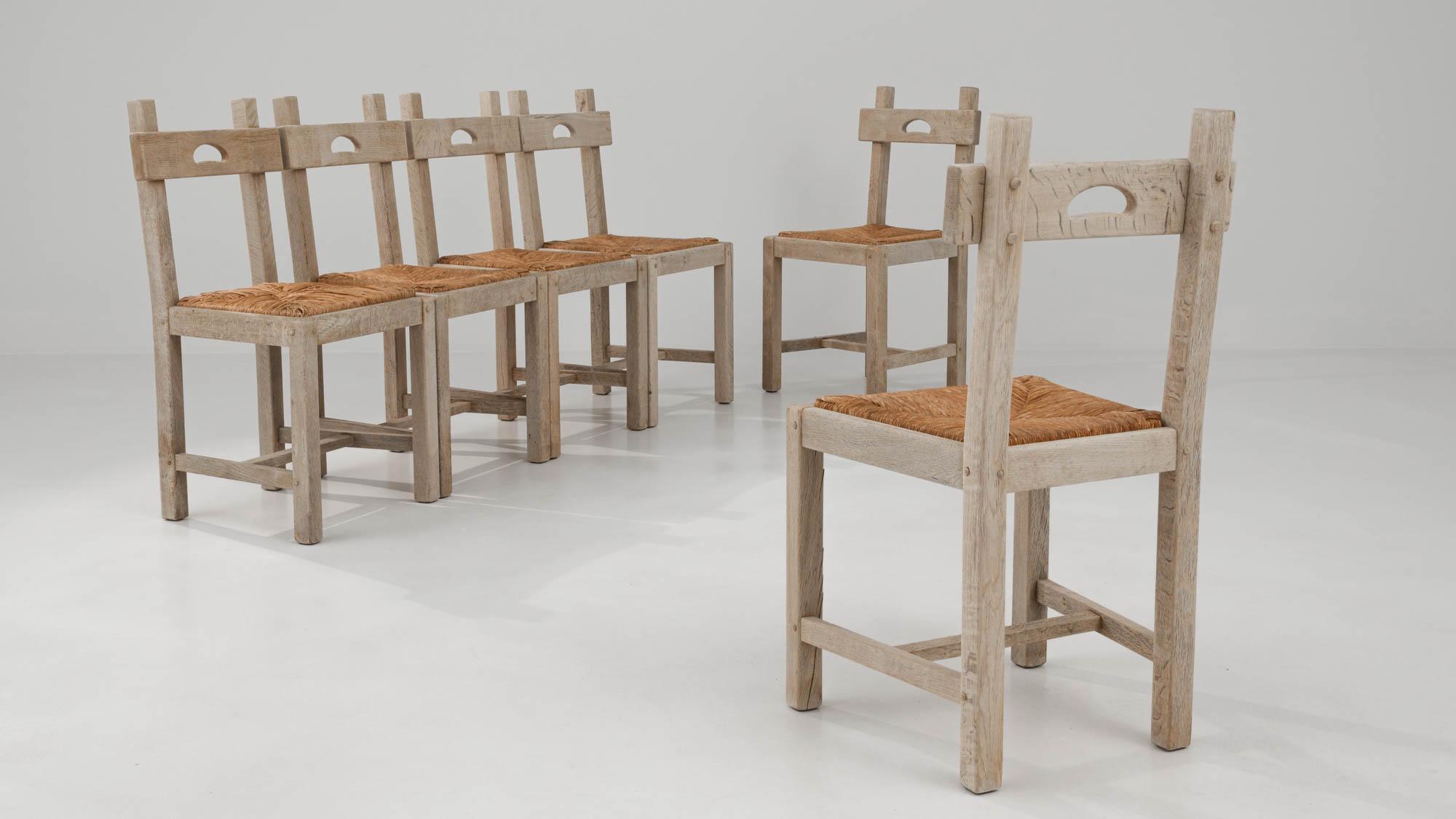 Belgian Country Bleached Oak Dining Chairs, Set of Six  For Sale 4