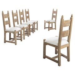 Belgian Country Bleached Oak Dining Chairs, Set of Six