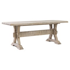 Vintage Belgian Country Bleached Oak Dining Table