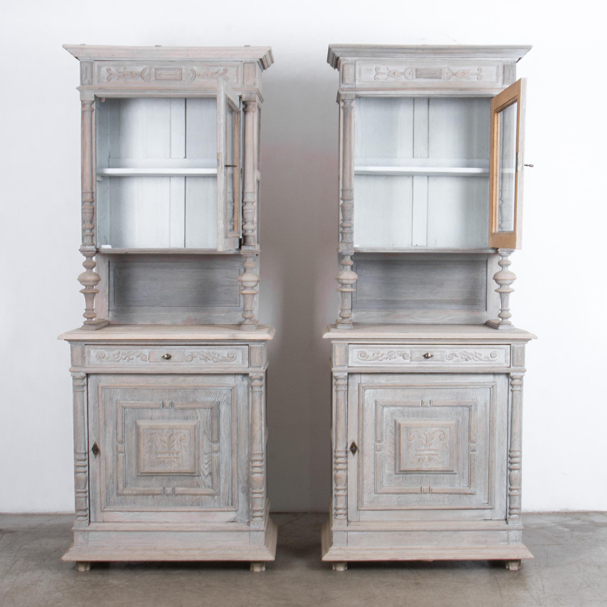 French Provincial Belgian Country Oak Buffet, a Pair