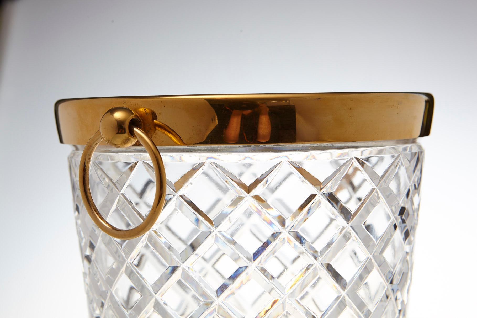 Plated Belgian Crystal and Brass Ice Bucket, Saks Fifth Avenue's Guest and Gift, 1950s