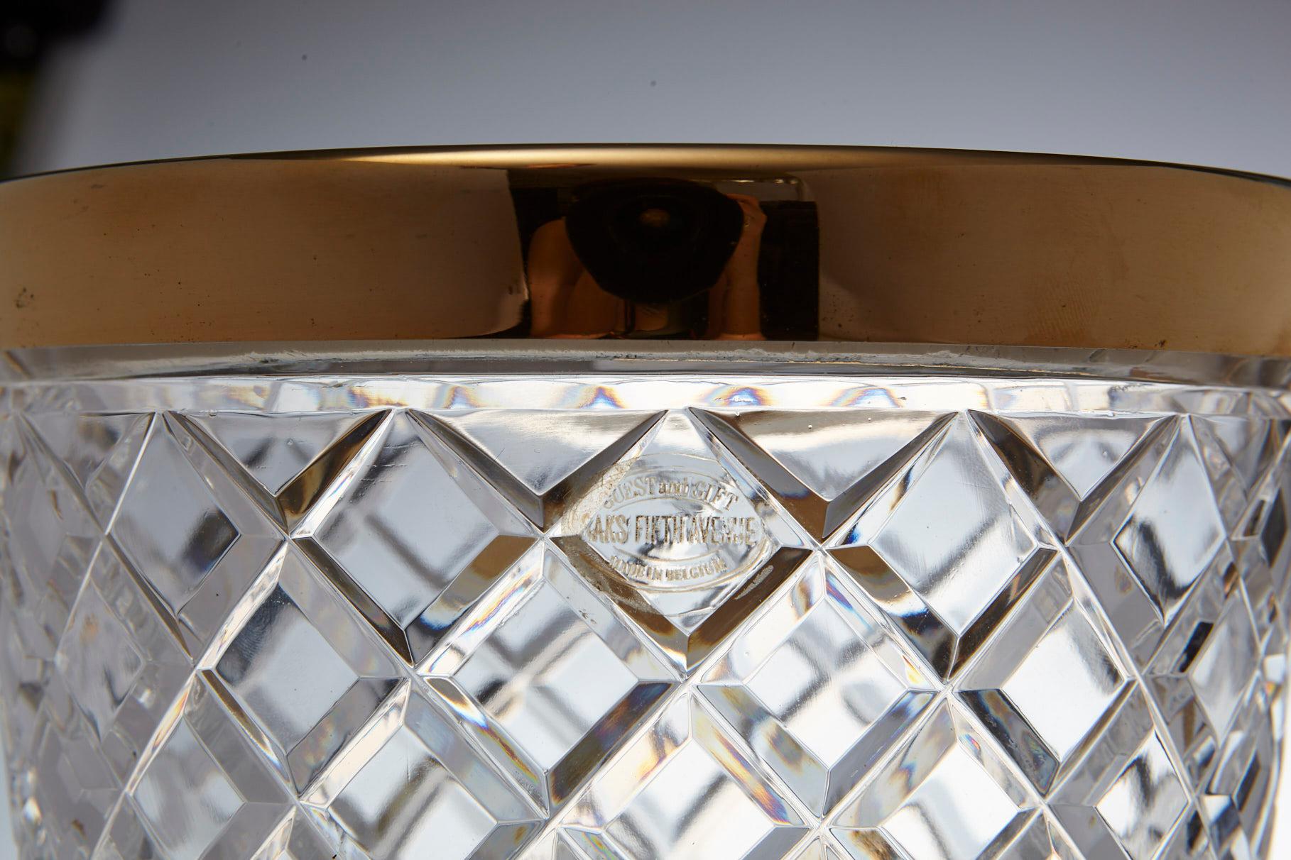 Belgian Crystal and Brass Ice Bucket, Saks Fifth Avenue's Guest and Gift, 1950s In Excellent Condition In Pau, FR