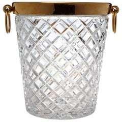 Vintage Belgian Crystal and Brass Ice Bucket, Saks Fifth Avenue's Guest and Gift, 1950s