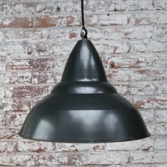Belgian Dark Green Enamel Vintage Industrial Pendant Light