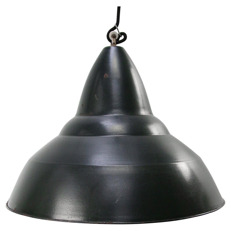 Belgian Dark Green Enamel Vintage Industrial Pendant Lights For Sale at