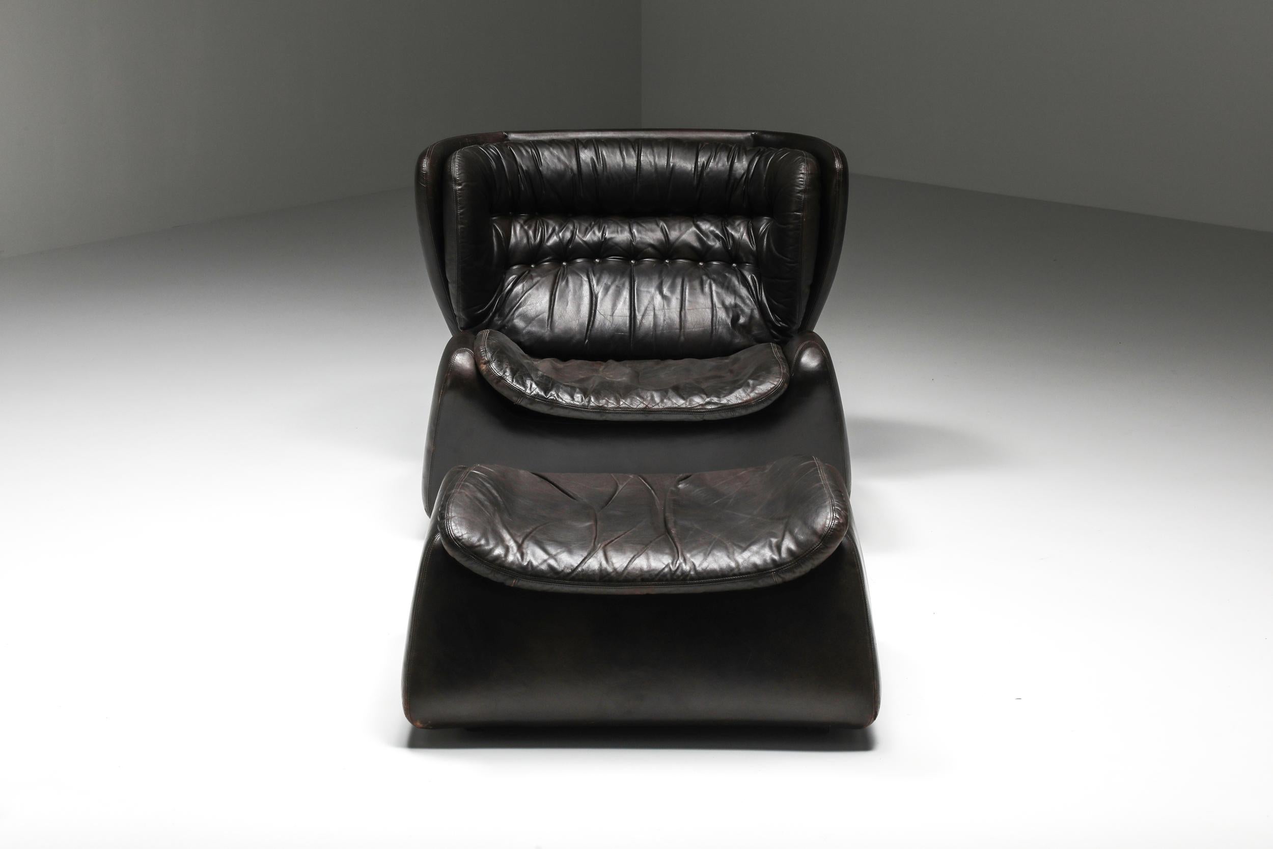 Belgian Design, Dark Brown 'Pasha' Lounge Chairs by Durlet, 1970's In Good Condition For Sale In Antwerp, BE