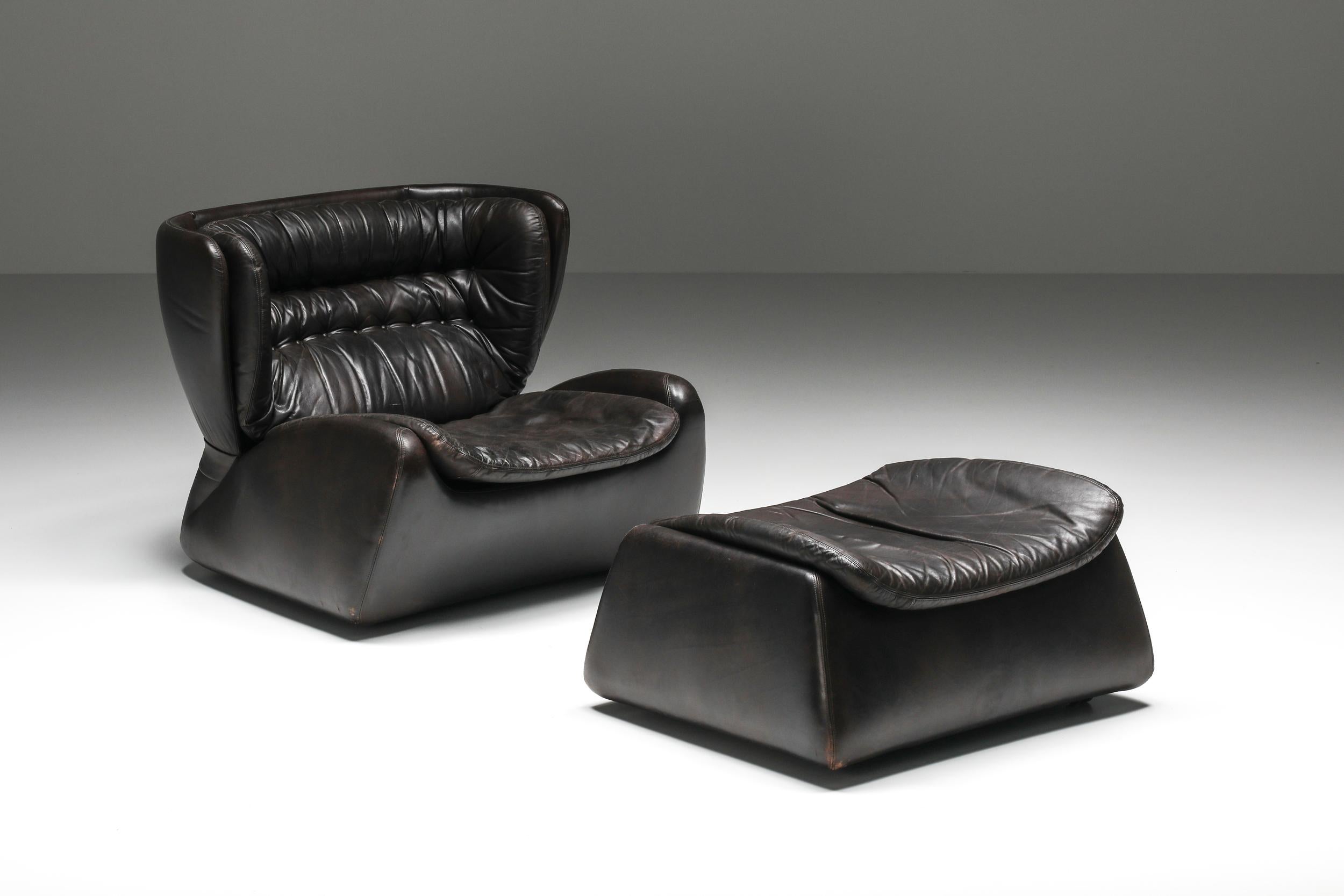 20th Century Belgian Design, Dark Brown 'Pasha' Lounge Chairs by Durlet, 1970's For Sale