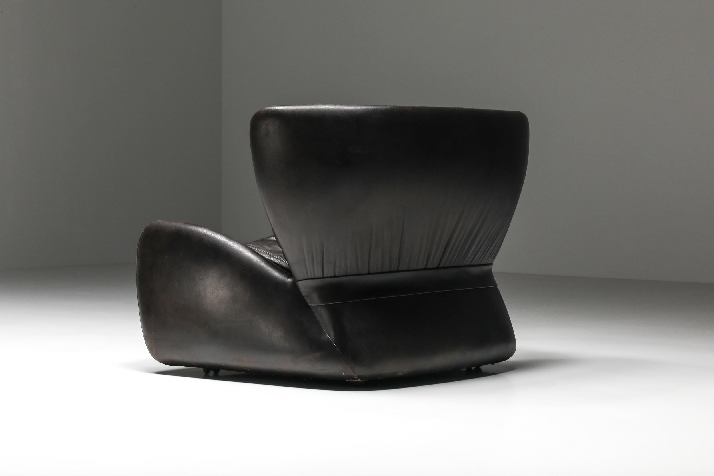 Leather Belgian Design, Dark Brown 'Pasha' Lounge Chairs by Durlet, 1970's For Sale