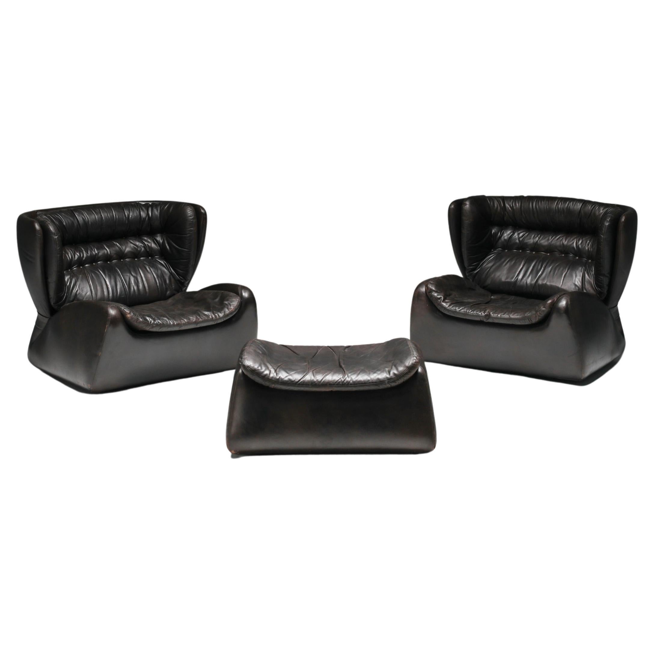 Belgian Design, Dark Brown 'Pasha' Lounge Chairs by Durlet, 1970's For Sale