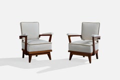 Designer belga, poltrone da salotto, legno, tessuto, Belgio, anni '50