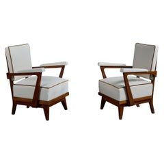 Designer belga, poltrone da salotto, legno, tessuto, Belgio, anni '50