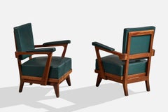 Belgian Designer, Lounge Chairs, Wood, Vinyl, Belgium, 1950s