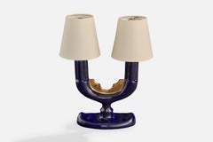 Belgian Designer, Table Lamp, Ceramic, Brass, Fabric, Belgium, 1950s