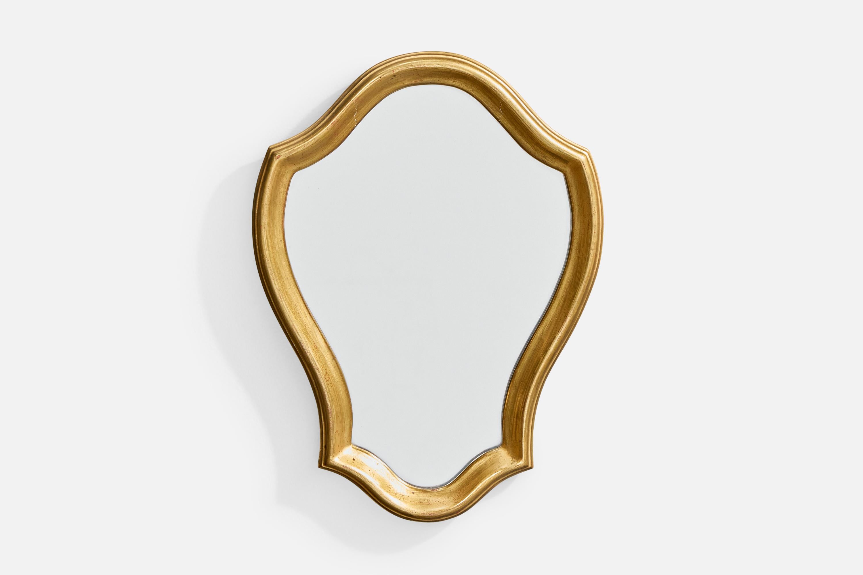 Miroir mural en bois et plâtre peint à l'or, probablement conçu et produit en Belgique, C.C.

Dimensions globales (pouces) : 14.5 