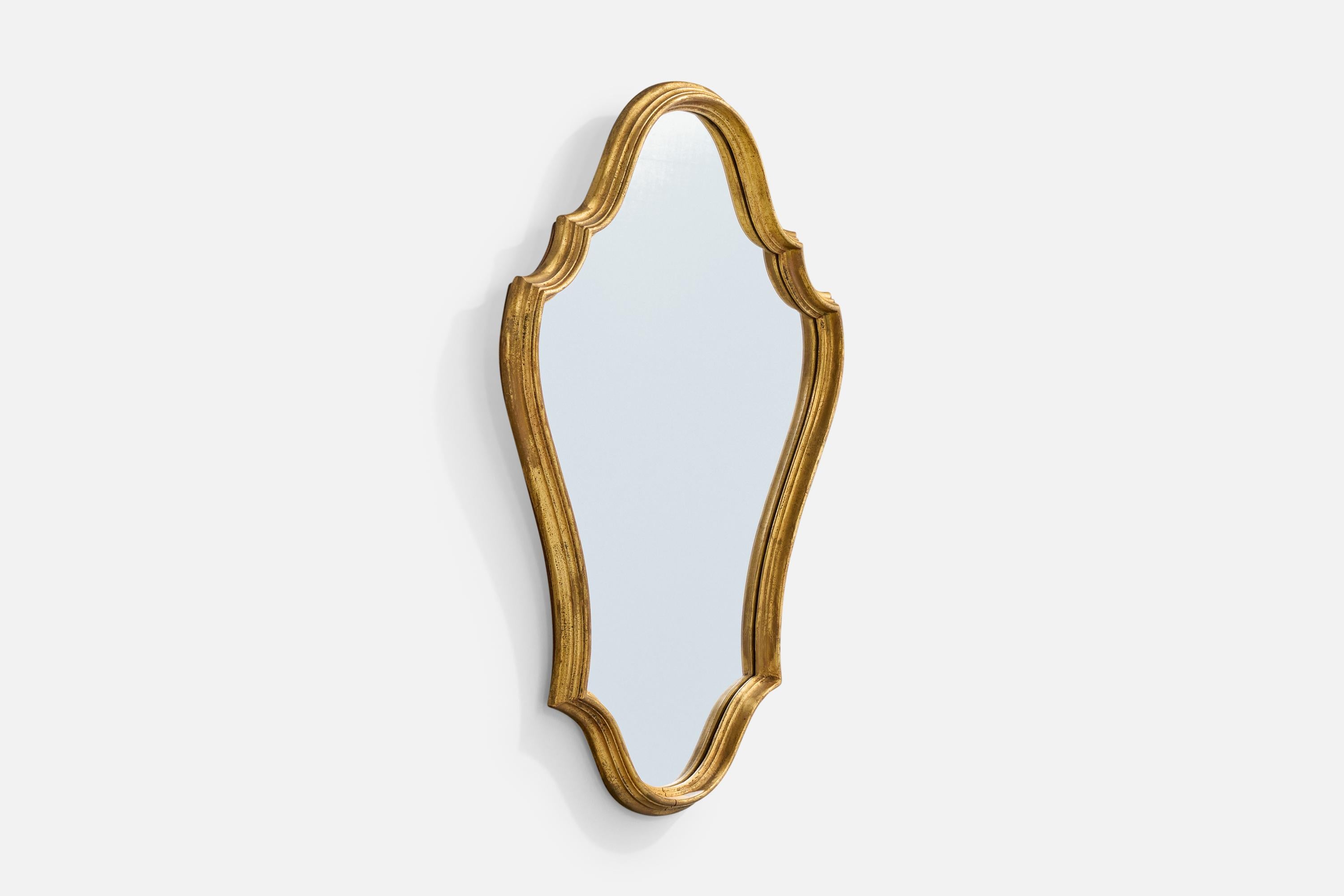 Mid-Century Modern Belgian Designer, Wall Mirror, Wood, Belgium, 1970s For Sale