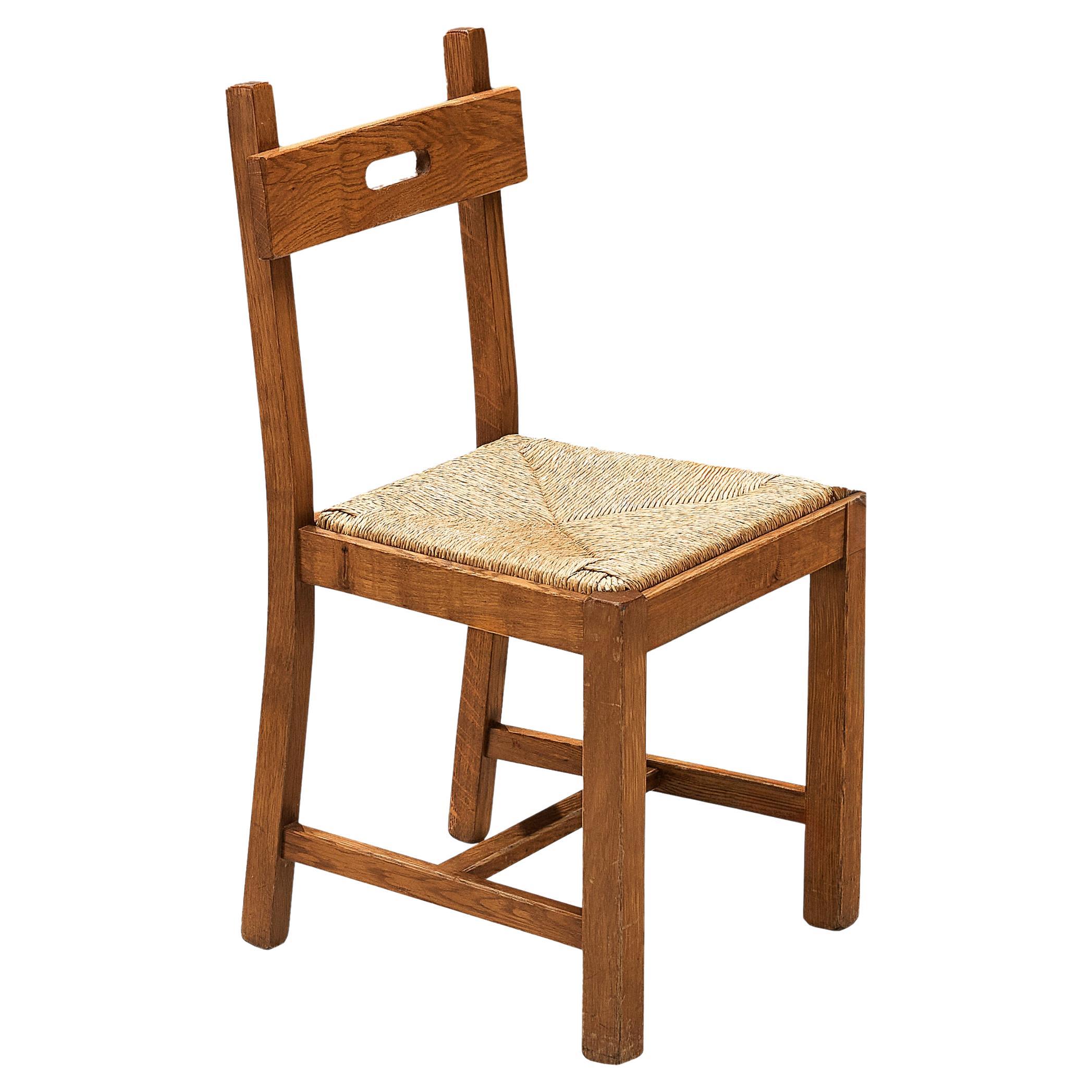 Belgian Dining Chair in Oak and Straw For Sale