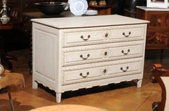 Belgian Directoire Style Painted Three-Drawer Commode with Wavy Patterns, 1850s