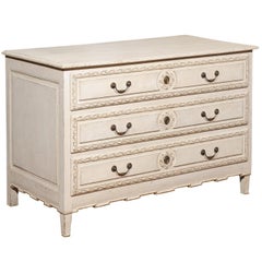 Belgian Directoire Style Painted Three-Drawer Commode with Wavy Patterns, 1850s