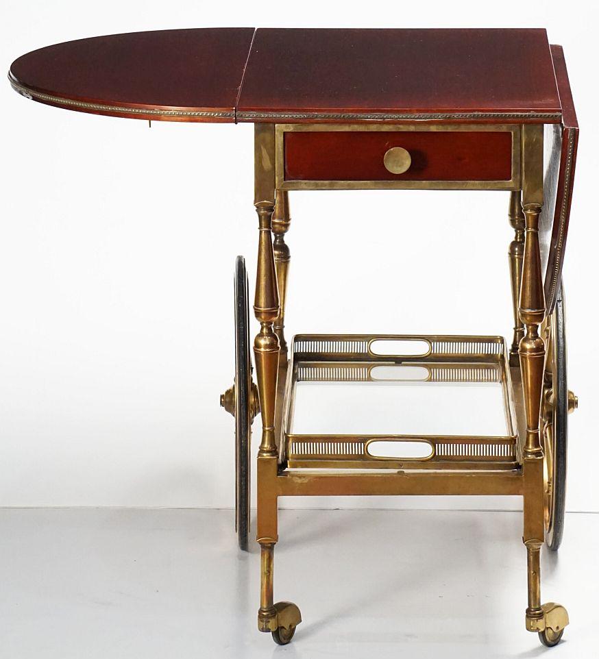 Belgian Drop-Leaf Rolling Drinks Cart of Mahogany and Bronze 8