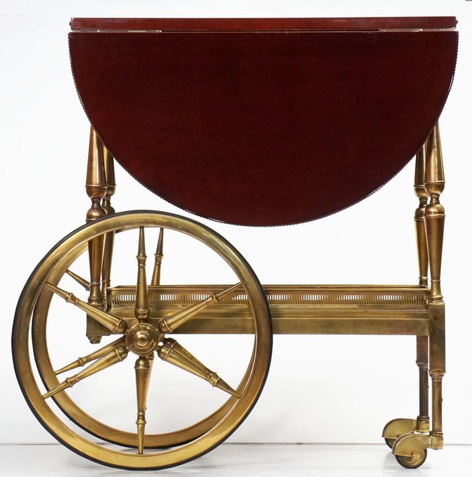 Belgian Drop-Leaf Rolling Drinks Cart of Mahogany and Bronze 1