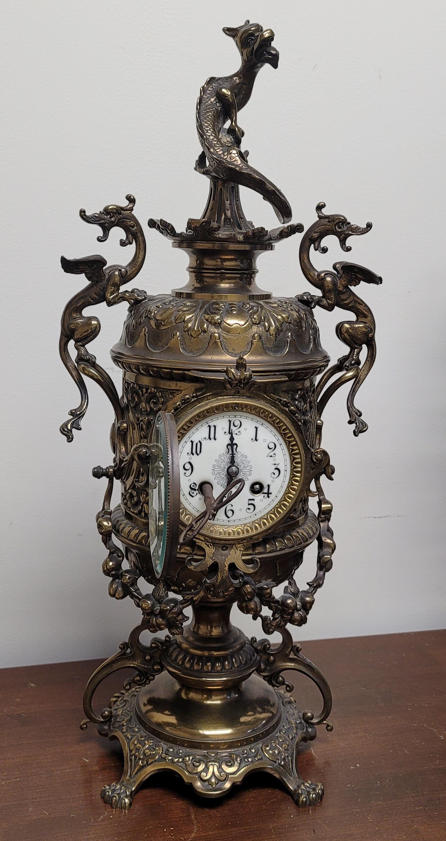 Belgian Empire Gilt Metal Three-Piece Garniture Clock Candelabras Set For Sale 11