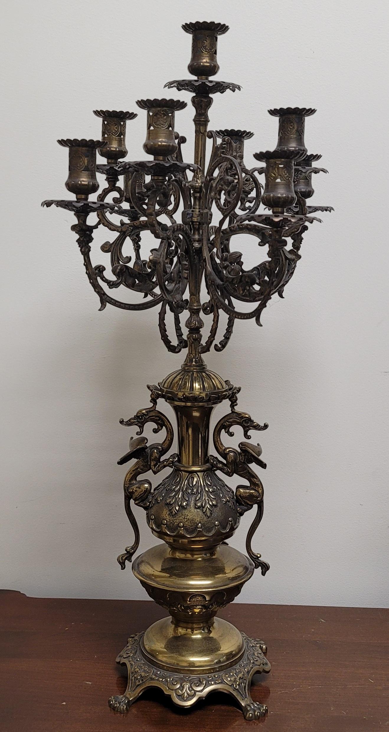 Belgian Empire Gilt Metal Three-Piece Garniture Clock Candelabras Set For Sale 8