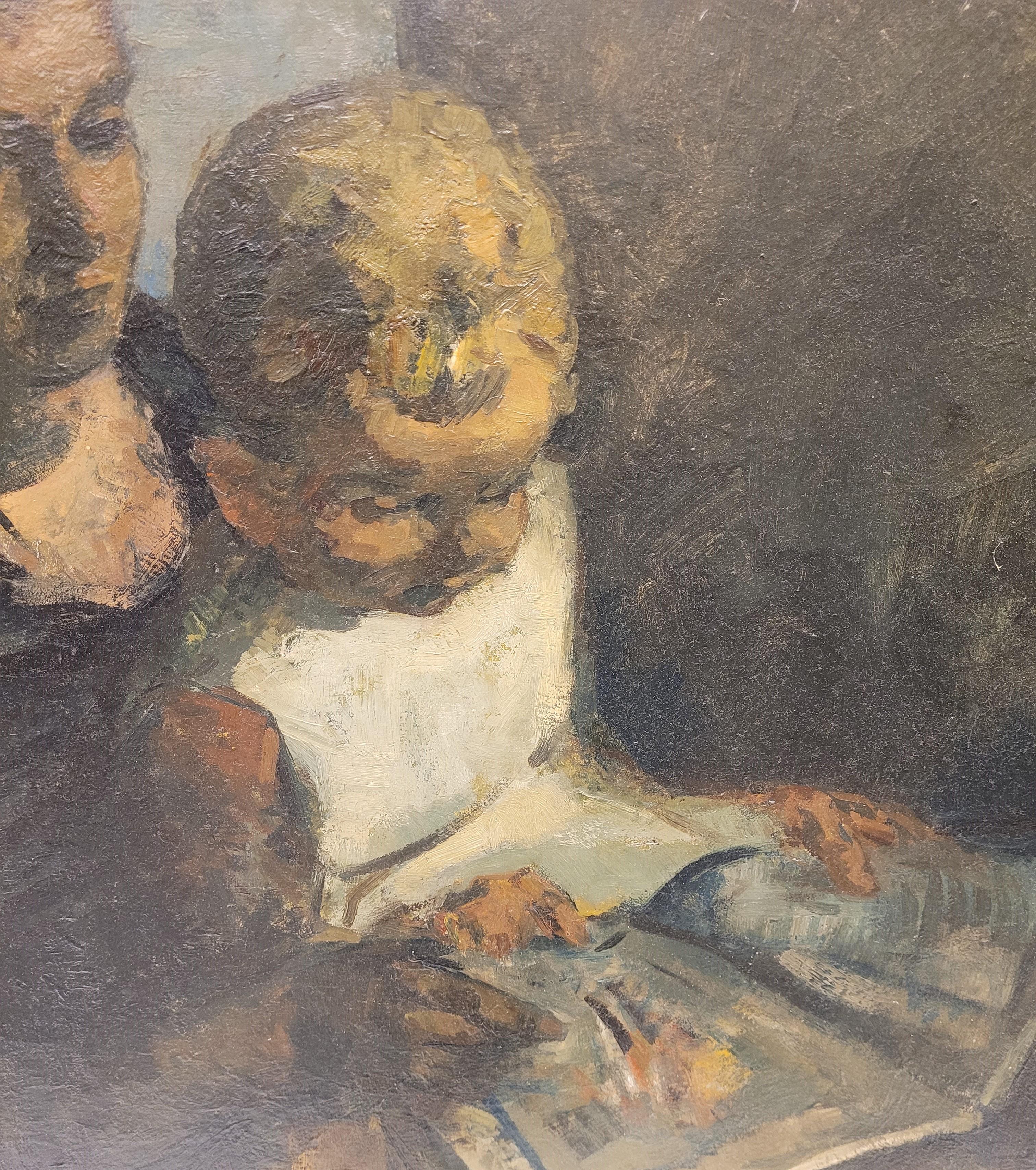 Peinture expressionniste belge Enseignant à lire, Gustave Camus, 43 signé 2