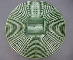 Belgian Faience Green Glazed Cheese or Tart Serving Plate in a Woven Form