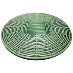 Antique Belgian Faience Green Glazed Cheese or Tart Serving Plate in a Woven Form