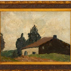Belgian Farmhouse Landscape Oil Painting Early 20th Century