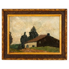Belgian Farmhouse Landscape Oil Painting Early 20th Century
