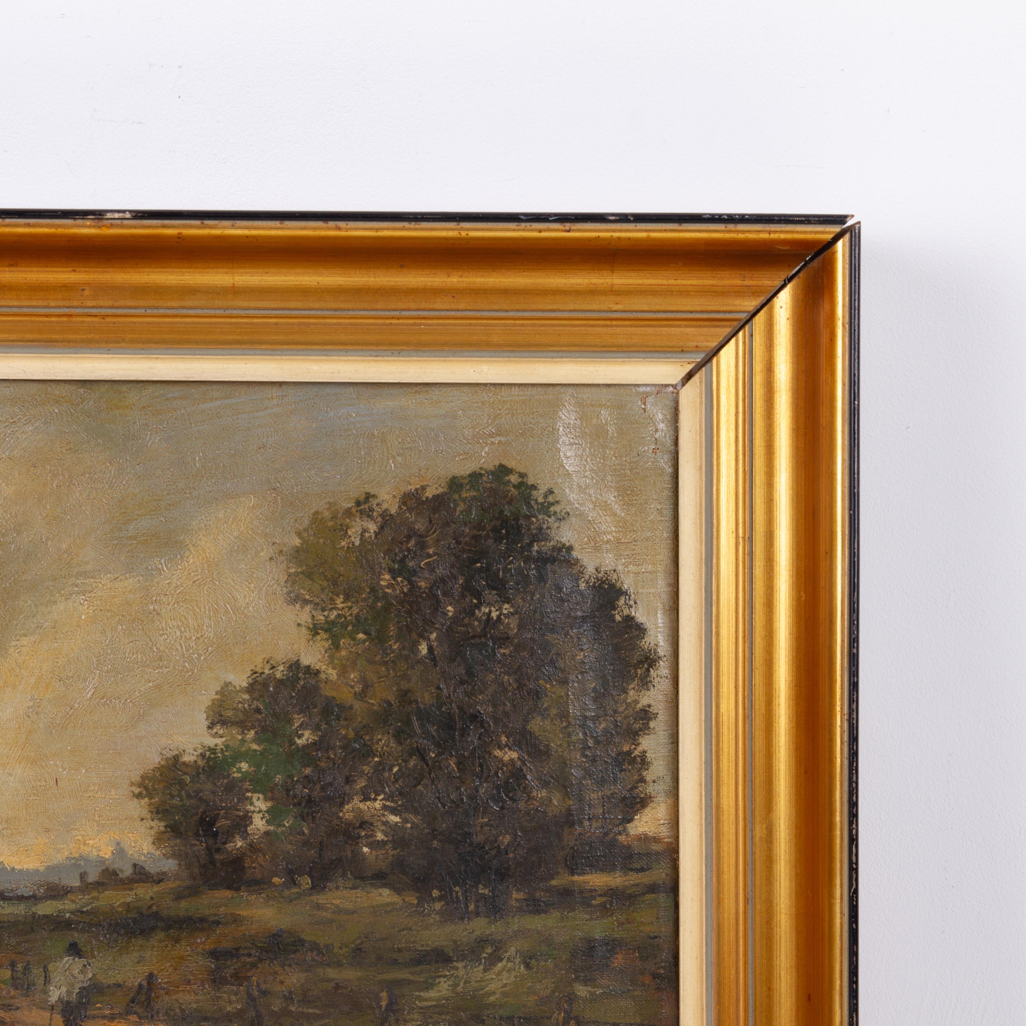 Canvas Belgian Farming Landscape Oil Painting 19th Century For Sale