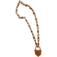 Belgian Folk Art Carved Wood Chain and Lock, circa 1940