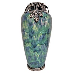 Vase en poterie Art déco belge/française monté sur argent