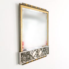 Belgian Gilt and Silver Leaf Wood, Art Deco Mirror with a Richly Detailed Frieze