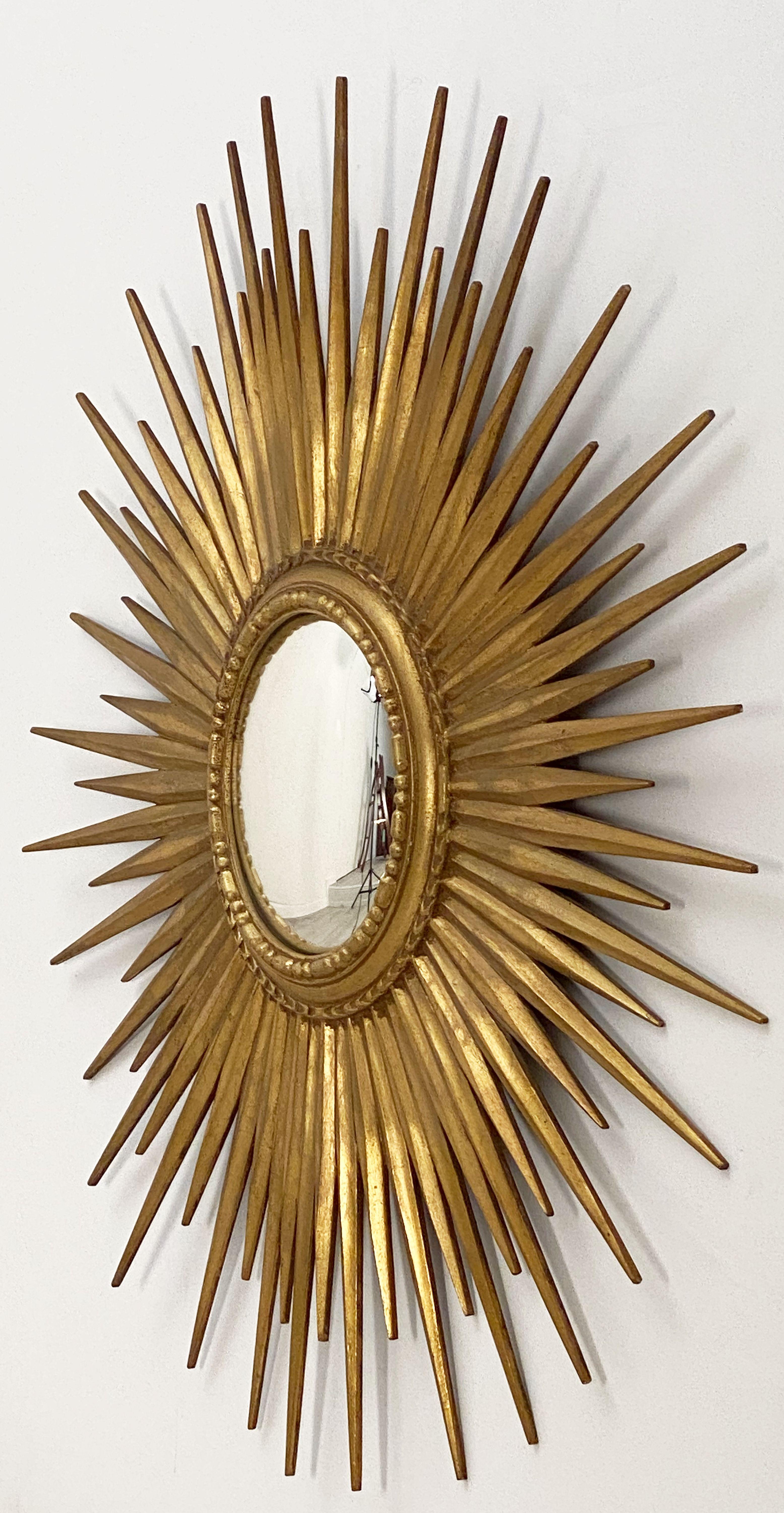 20th Century Belgian Gilt Starburst or Sunburst Convex Mirror