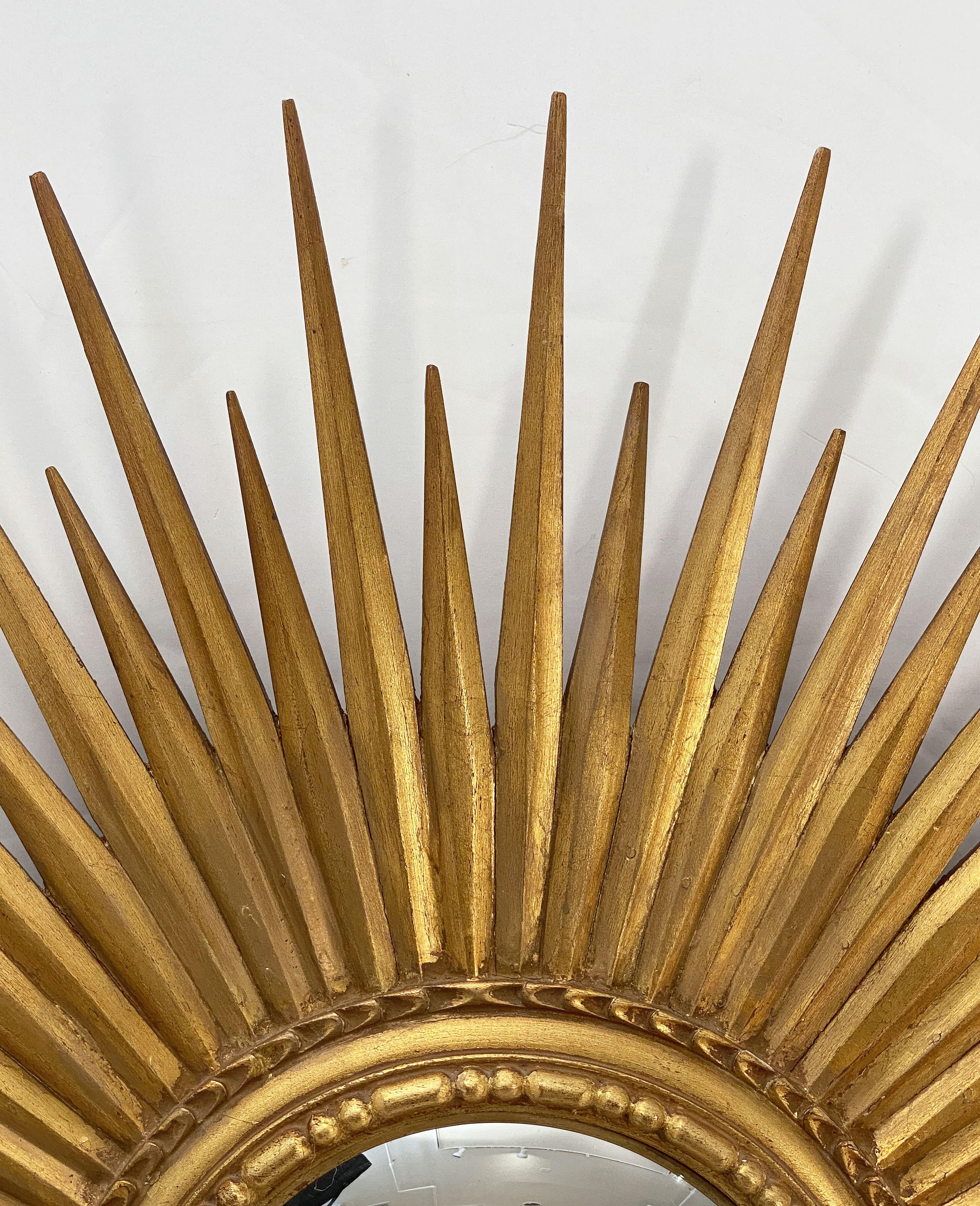 Giltwood Belgian Gilt Starburst or Sunburst Convex Mirror