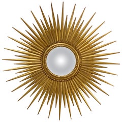 Belgian Gilt Starburst or Sunburst Convex Mirror